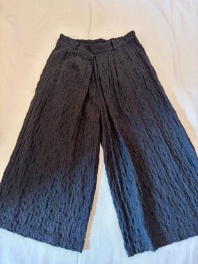 Vintage Creare Black Waffle Knit Palazzo Pants | Wide Leg | Textured Minimalist